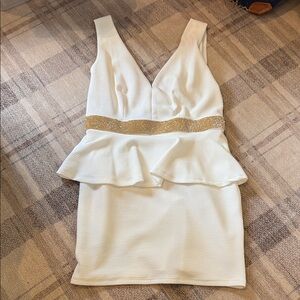 a'gaci White Mini Dress with Gold Detail